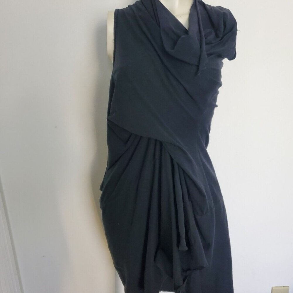 RICK OWENS DRKSHDW black cotton tornado draped tunic top dress XS